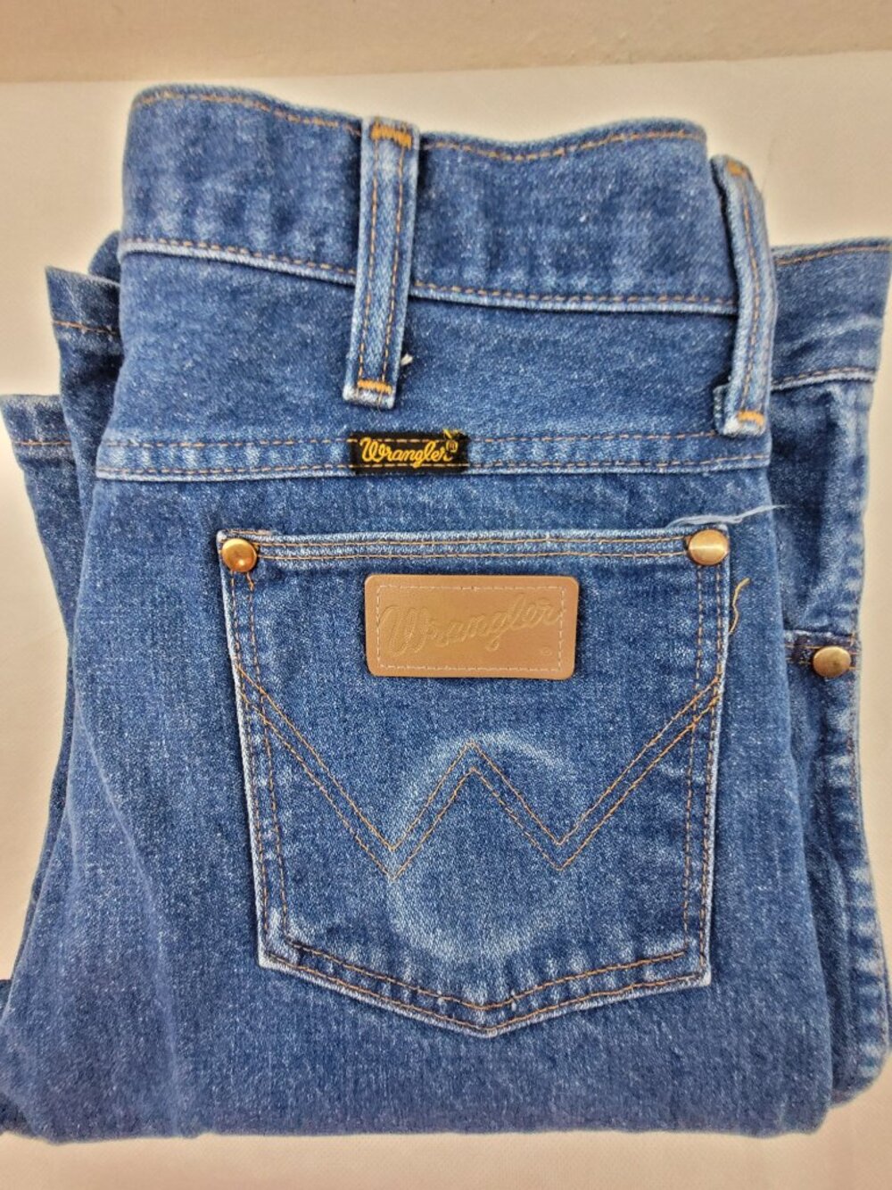 Vintage USA made Wrangler 936DEN Cowboy Cut Slim Fit Blue Jeans 33x36 30x34.5